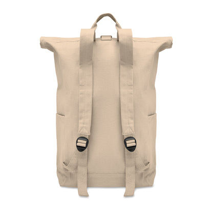 Rolltop-Rucksack mit Klettverschluss aus 390 g/m² (recycelte Baumwolle 80% und recycelter Polyester