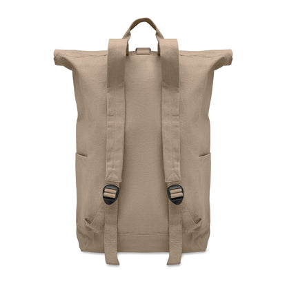 Rolltop-Rucksack mit Klettverschluss aus 390 g/m² (recycelte Baumwolle 80% und recycelter Polyester