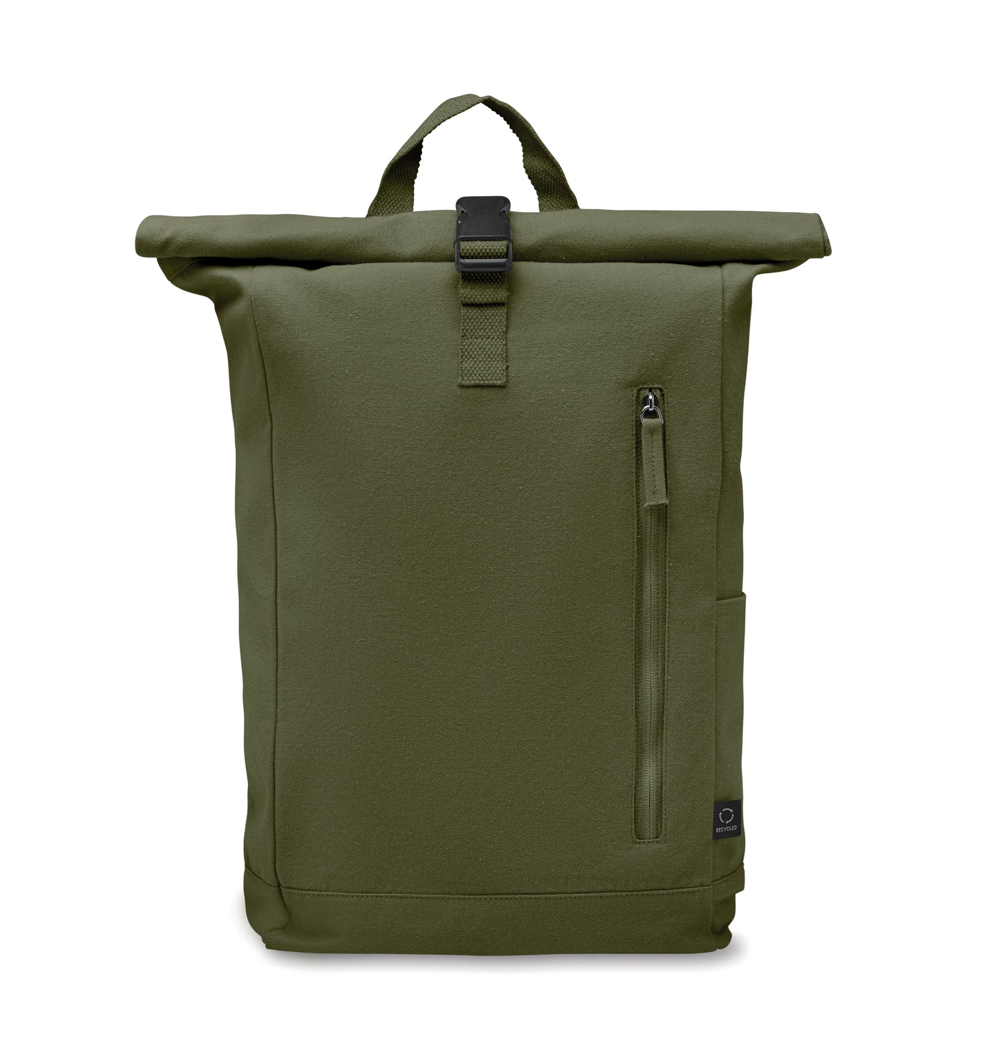 Rolltop-Rucksack mit Klettverschluss aus 390 g/m² (recycelte Baumwolle 80% und recycelter Polyester