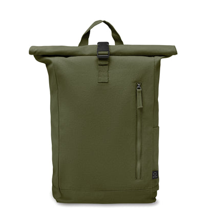 Rolltop-Rucksack mit Klettverschluss aus 390 g/m² (recycelte Baumwolle 80% und recycelter Polyester