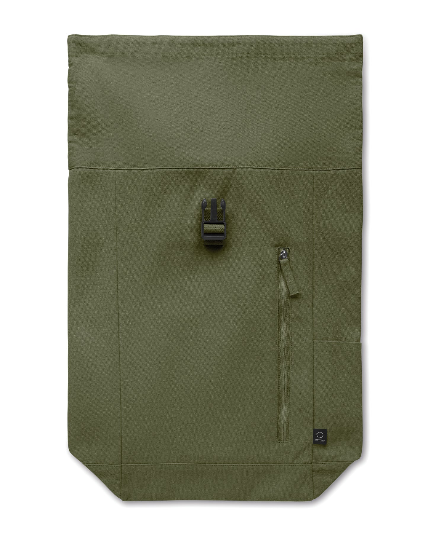 Rolltop-Rucksack mit Klettverschluss aus 390 g/m² (recycelte Baumwolle 80% und recycelter Polyester