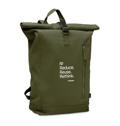 Rolltop-Rucksack mit Klettverschluss aus 390 g/m² (recycelte Baumwolle 80% und recycelter Polyester