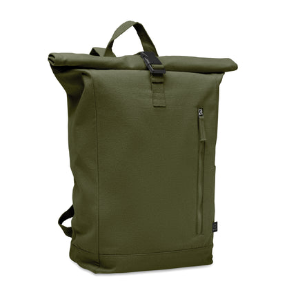 Rolltop-Rucksack mit Klettverschluss aus 390 g/m² (recycelte Baumwolle 80% und recycelter Polyester