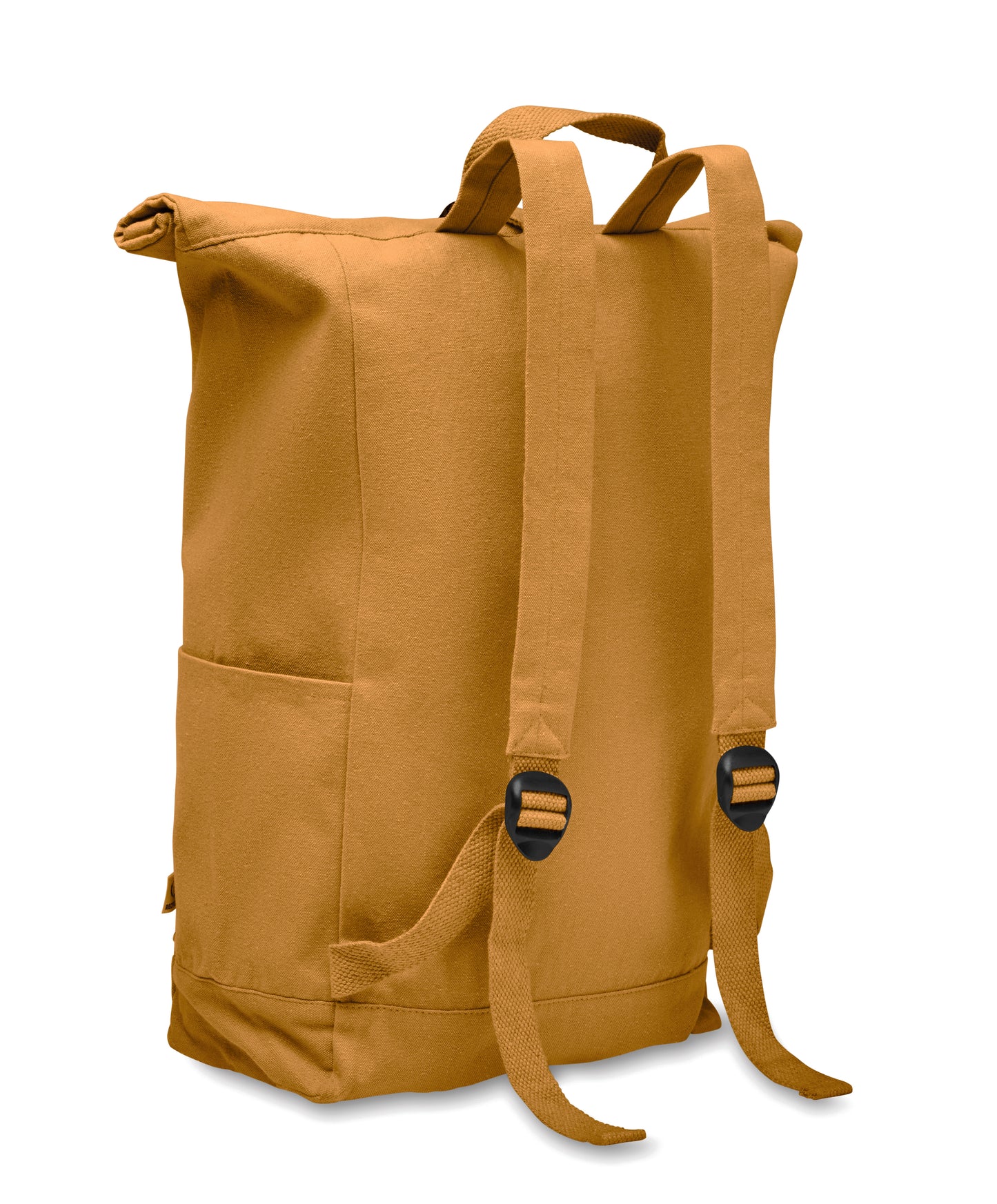 Rolltop-Rucksack mit Klettverschluss aus 390 g/m² (recycelte Baumwolle 80% und recycelter Polyester