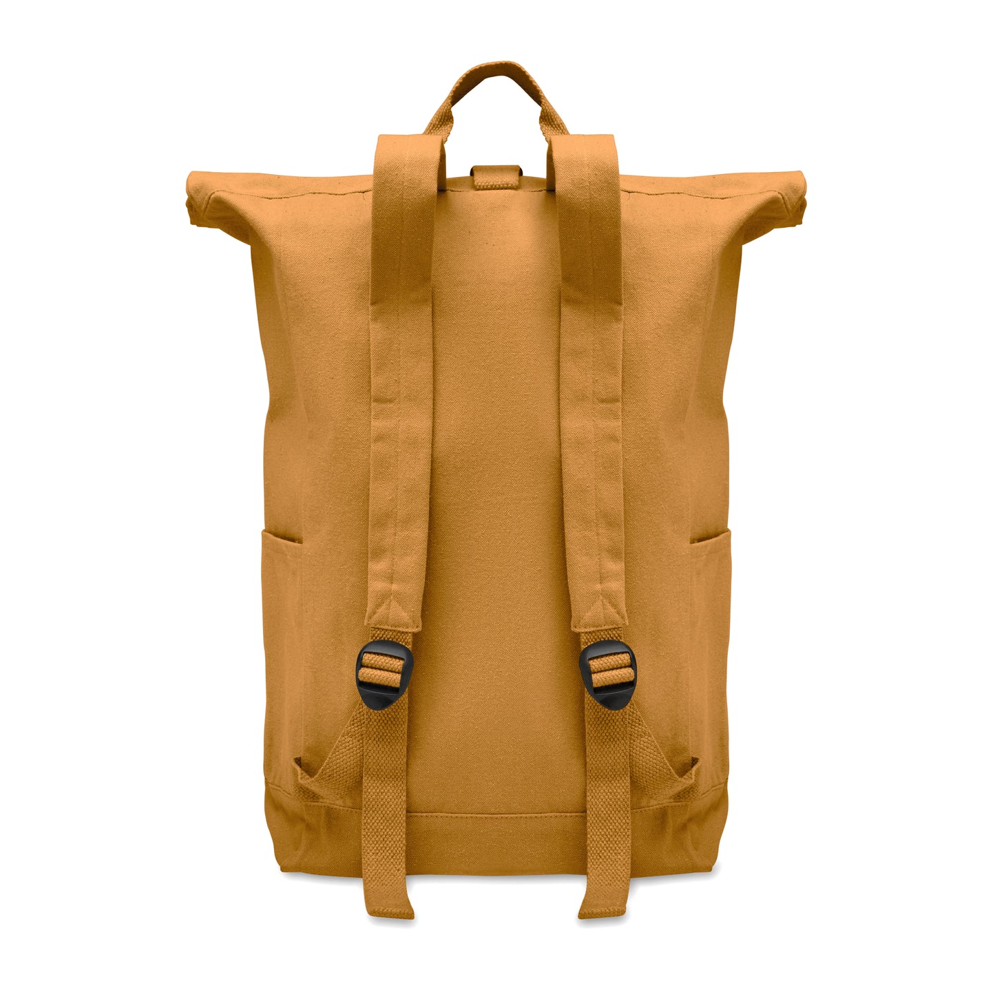 Rolltop-Rucksack mit Klettverschluss aus 390 g/m² (recycelte Baumwolle 80% und recycelter Polyester
