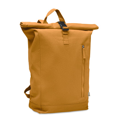 Rolltop-Rucksack mit Klettverschluss aus 390 g/m² (recycelte Baumwolle 80% und recycelter Polyester