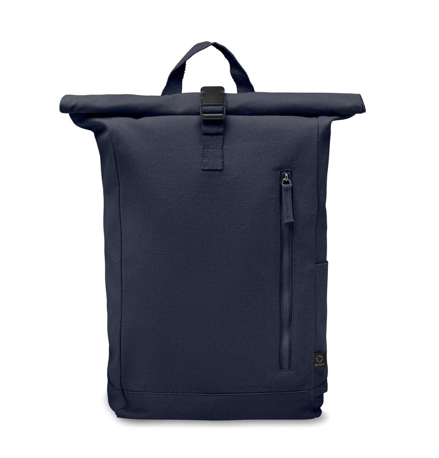 Rolltop-Rucksack mit Klettverschluss aus 390 g/m² (recycelte Baumwolle 80% und recycelter Polyester