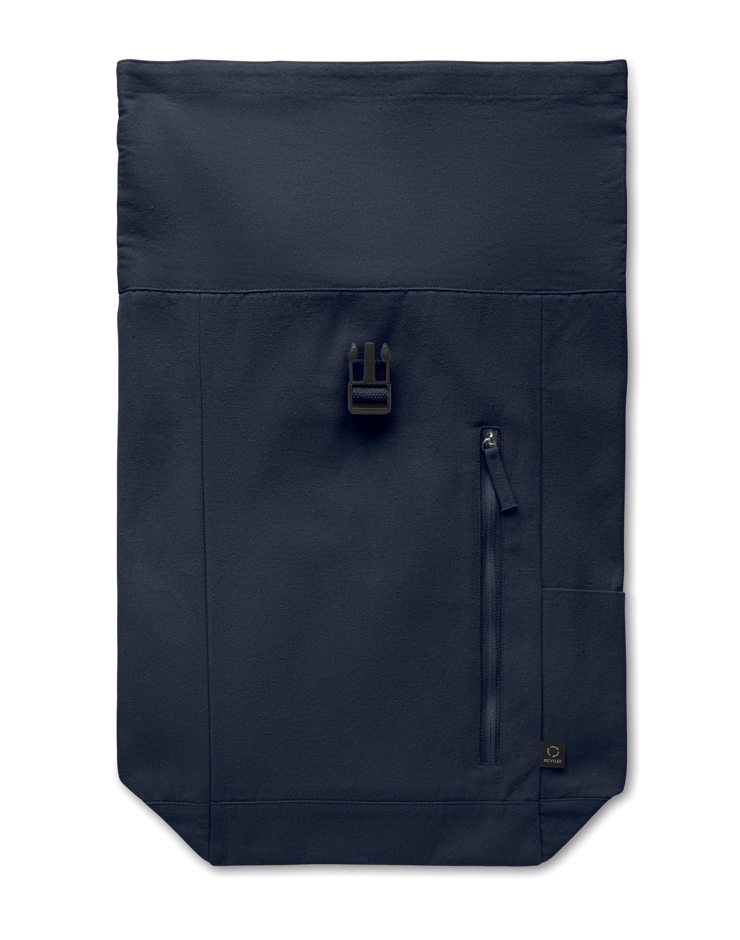 Rolltop-Rucksack mit Klettverschluss aus 390 g/m² (recycelte Baumwolle 80% und recycelter Polyester