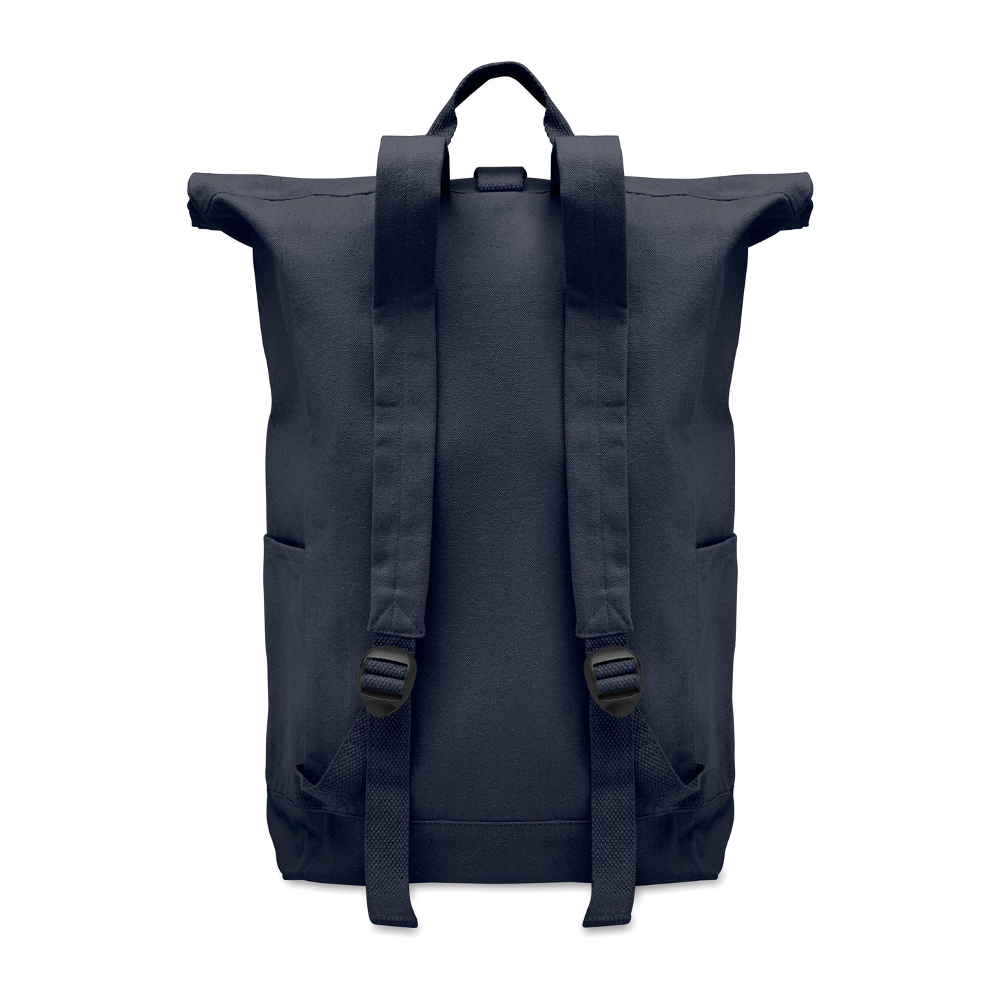 Rolltop-Rucksack mit Klettverschluss aus 390 g/m² (recycelte Baumwolle 80% und recycelter Polyester