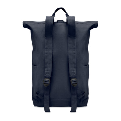Rolltop-Rucksack mit Klettverschluss aus 390 g/m² (recycelte Baumwolle 80% und recycelter Polyester