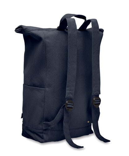 Rolltop-Rucksack mit Klettverschluss aus 390 g/m² (recycelte Baumwolle 80% und recycelter Polyester