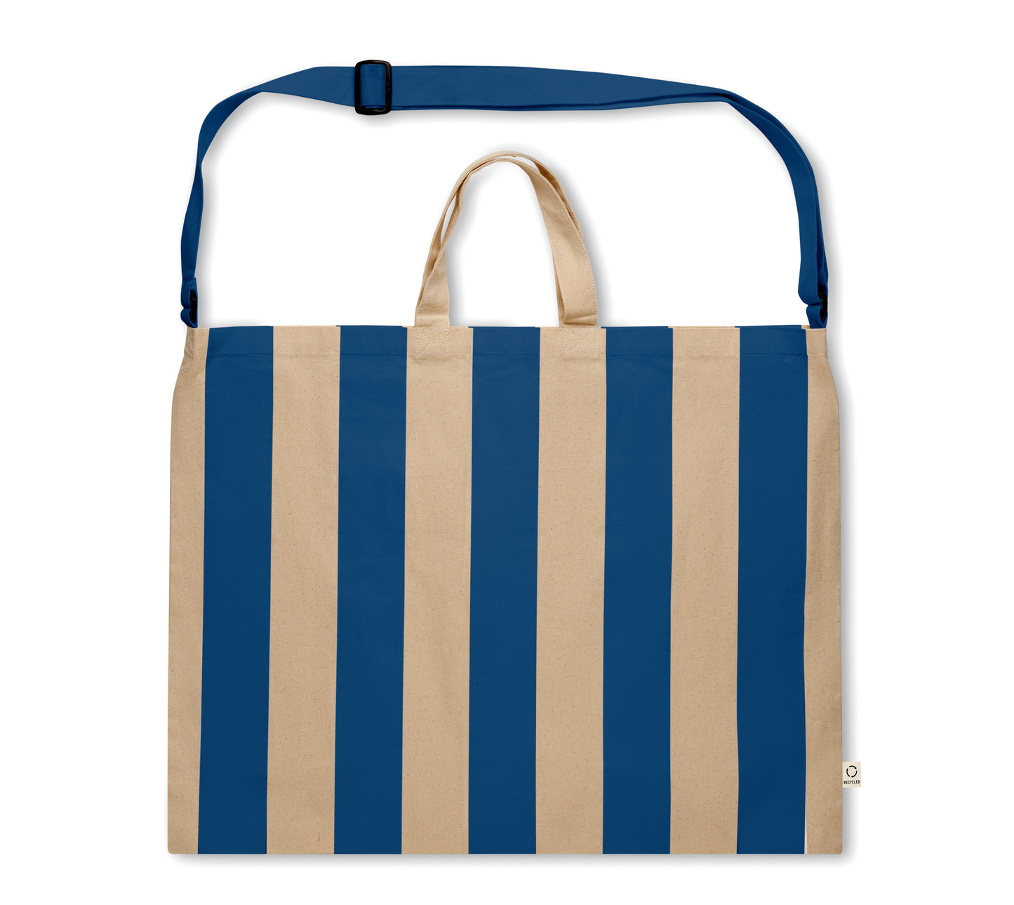 Extra große gestreifte Strandtasche aus 280 g/m² (recycelte Baumwolle 80% und recycelter