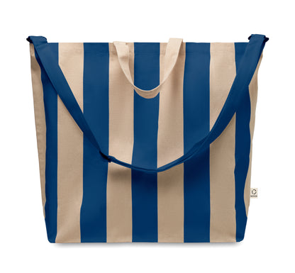 Extra große gestreifte Strandtasche aus 280 g/m² (recycelte Baumwolle 80% und recycelter