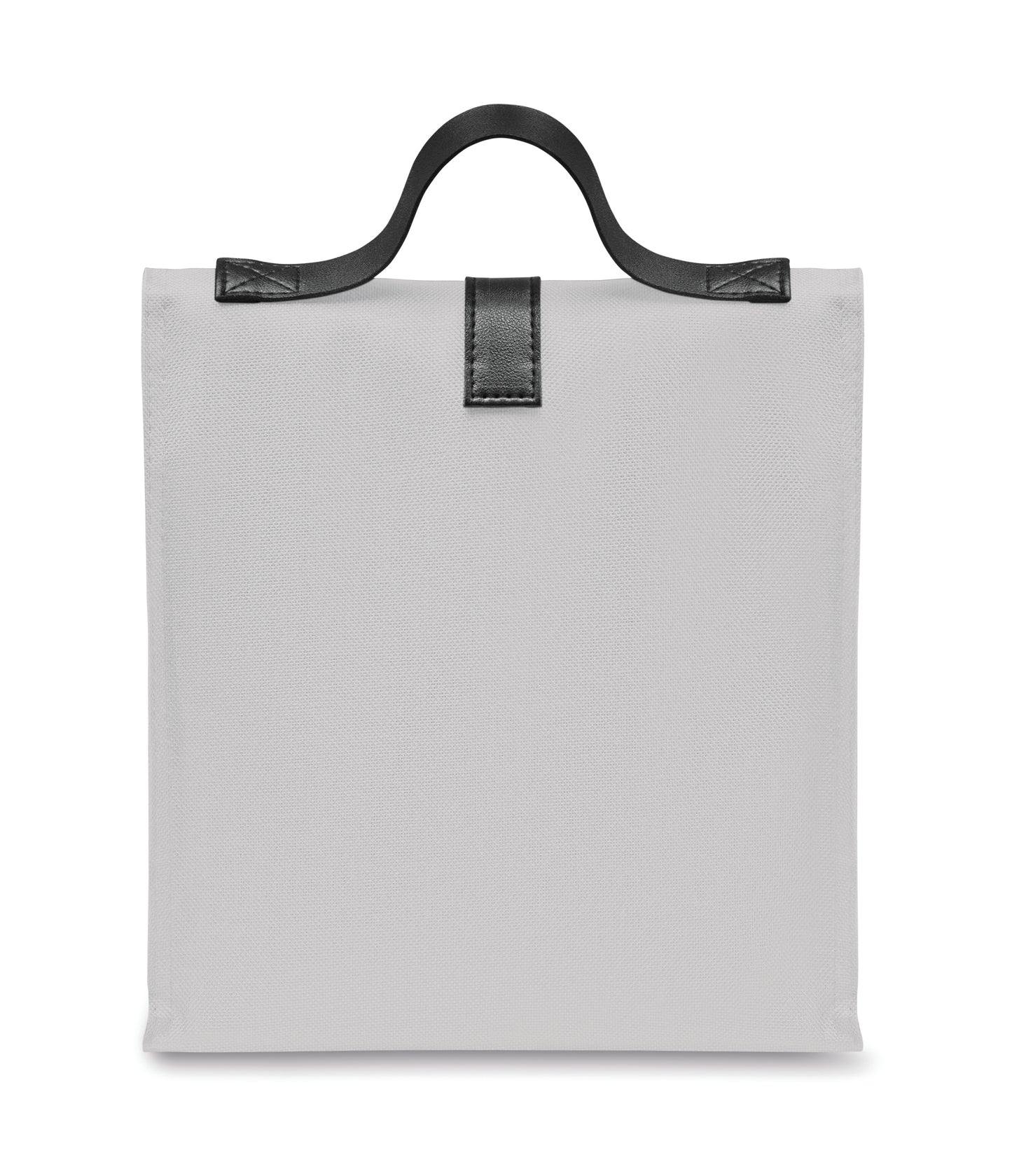 Lunch-Kühltasche aus 600D RPET-Polyester mit Rolltop. Tragegriff und Verschluss aus PU. Isolierung: