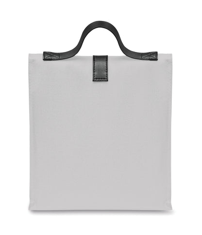 Lunch-Kühltasche aus 600D RPET-Polyester mit Rolltop. Tragegriff und Verschluss aus PU. Isolierung: