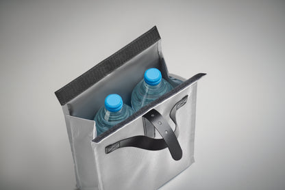 Lunch-Kühltasche aus 600D RPET-Polyester mit Rolltop. Tragegriff und Verschluss aus PU. Isolierung: