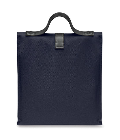 Lunch-Kühltasche aus 600D RPET-Polyester mit Rolltop. Tragegriff und Verschluss aus PU. Isolierung:
