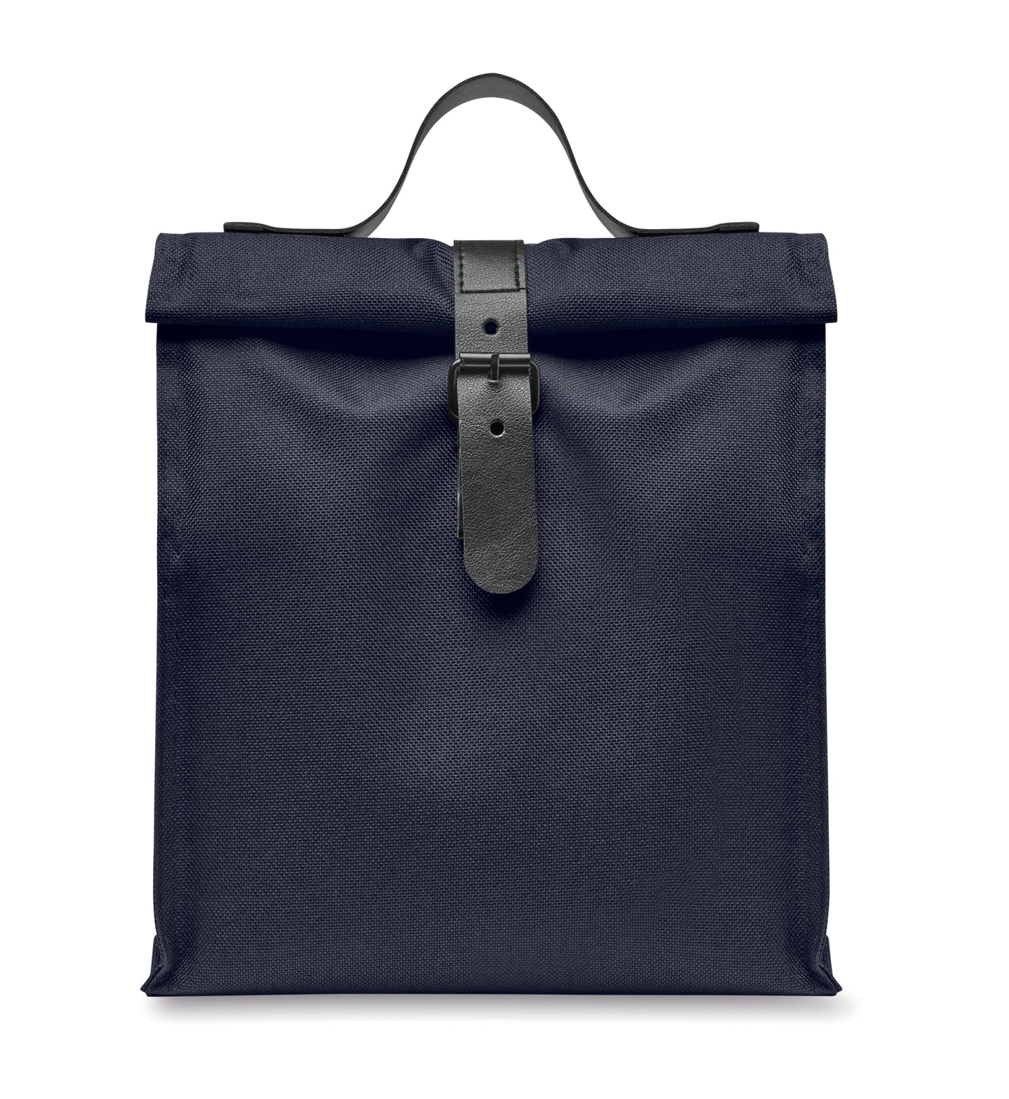 Lunch-Kühltasche aus 600D RPET-Polyester mit Rolltop. Tragegriff und Verschluss aus PU. Isolierung: