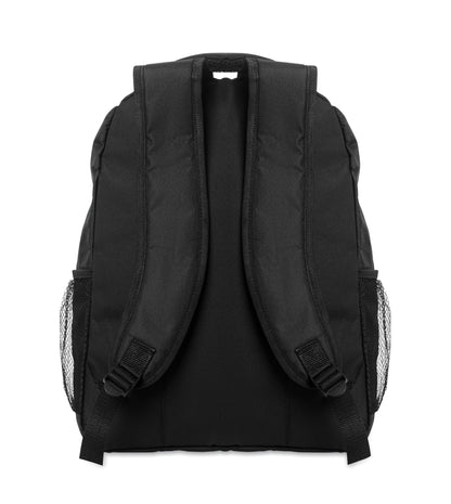 15'' Laptop-Rucksack aus 600D RPET-Polyester mit gepolstertem Laptopfach. Beidseitige Netztaschen und Reißverschlusstasche