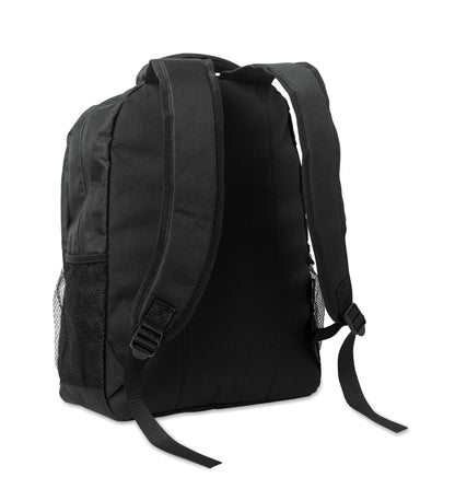 15'' Laptop-Rucksack aus 600D RPET-Polyester mit gepolstertem Laptopfach. Beidseitige Netztaschen und Reißverschlusstasche