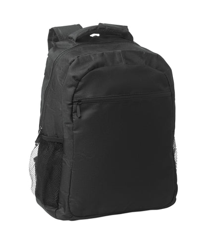 15'' Laptop-Rucksack aus 600D RPET-Polyester mit gepolstertem Laptopfach. Beidseitige Netztaschen und Reißverschlusstasche