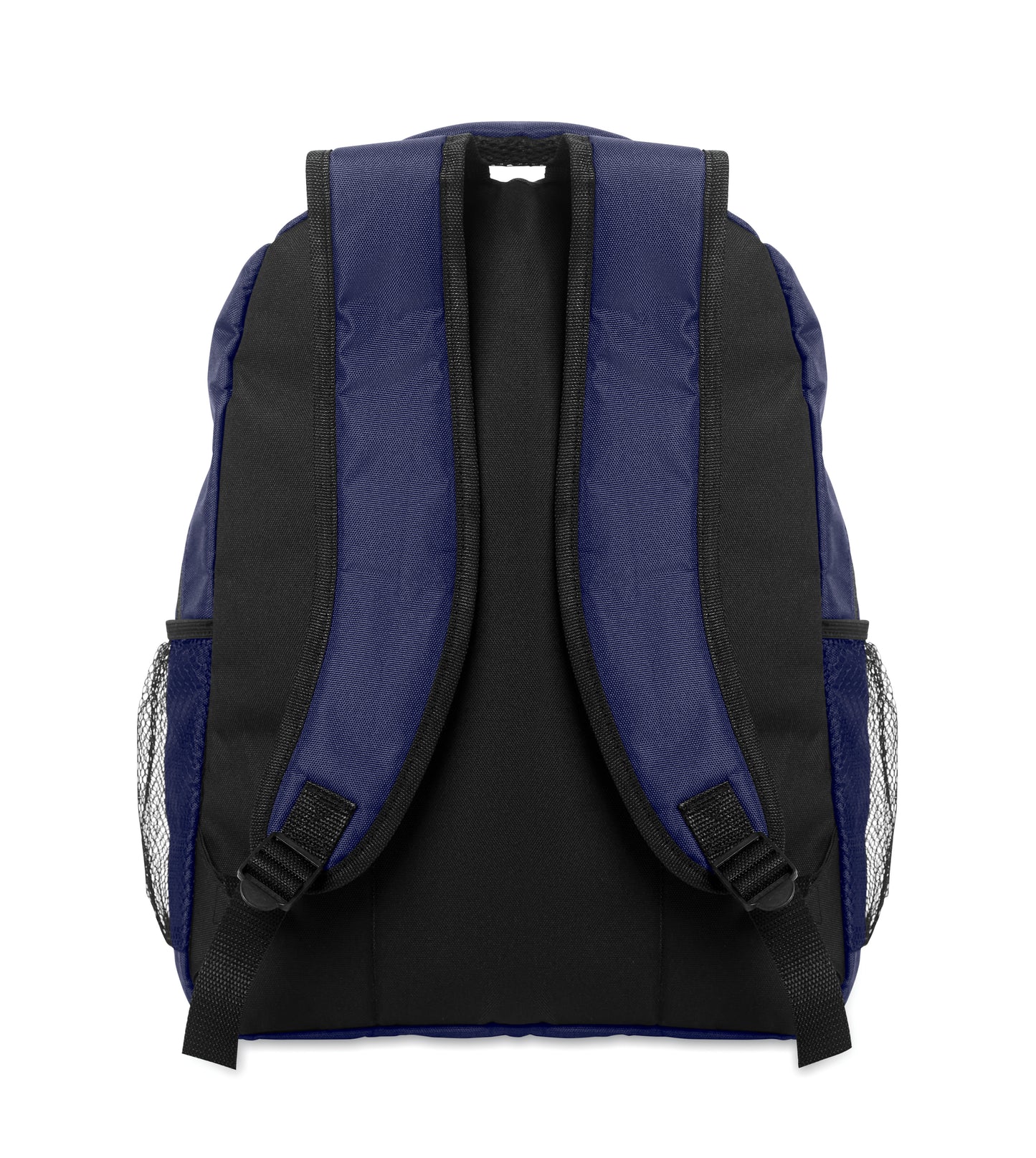 15'' Laptop-Rucksack aus 600D RPET-Polyester mit gepolstertem Laptopfach. Beidseitige Netztaschen und Reißverschlusstasche