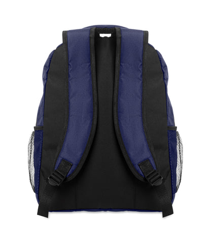 15'' Laptop-Rucksack aus 600D RPET-Polyester mit gepolstertem Laptopfach. Beidseitige Netztaschen und Reißverschlusstasche