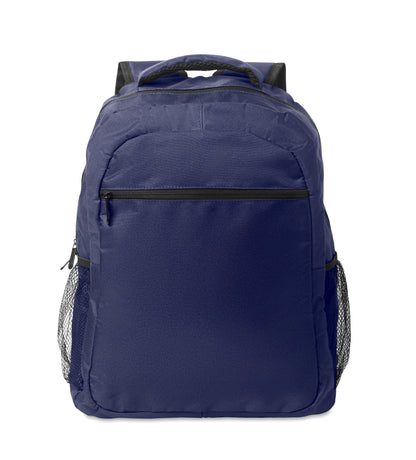 15'' Laptop-Rucksack aus 600D RPET-Polyester mit gepolstertem Laptopfach. Beidseitige Netztaschen und Reißverschlusstasche