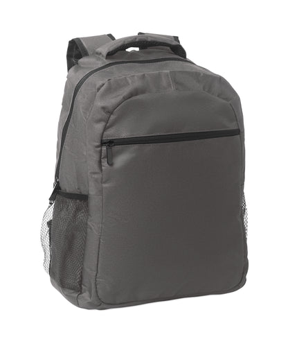 15'' Laptop-Rucksack aus 600D RPET-Polyester mit gepolstertem Laptopfach. Beidseitige Netztaschen und Reißverschlusstasche