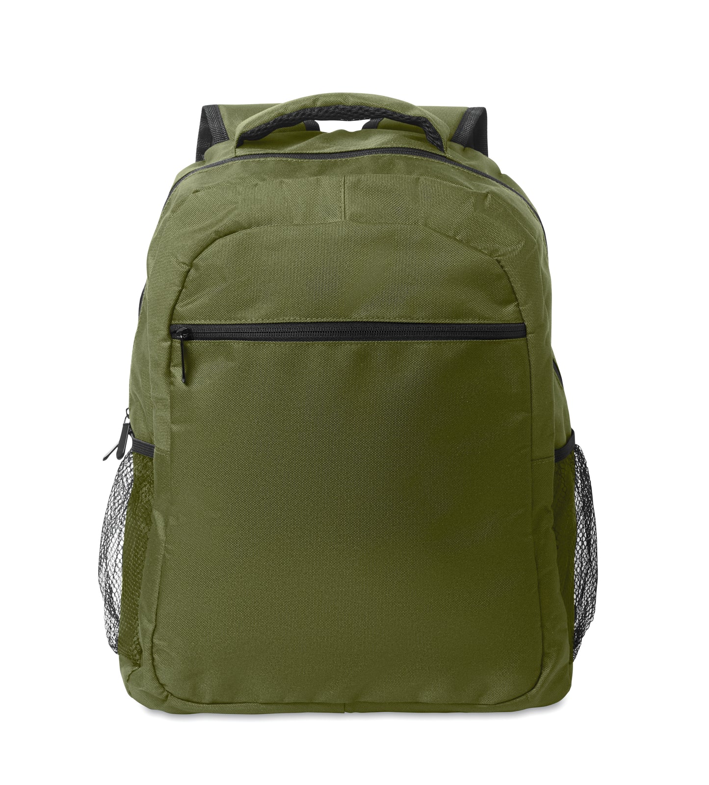15'' Laptop-Rucksack aus 600D RPET-Polyester mit gepolstertem Laptopfach. Beidseitige Netztaschen und Reißverschlusstasche