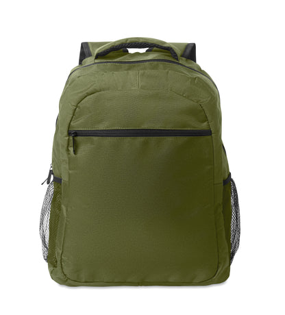 15'' Laptop-Rucksack aus 600D RPET-Polyester mit gepolstertem Laptopfach. Beidseitige Netztaschen und Reißverschlusstasche