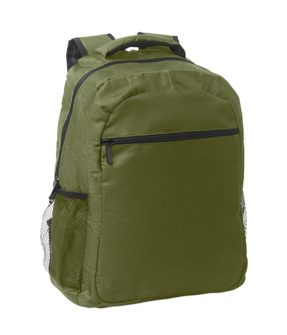 15'' Laptop-Rucksack aus 600D RPET-Polyester mit gepolstertem Laptopfach. Beidseitige Netztaschen und Reißverschlusstasche