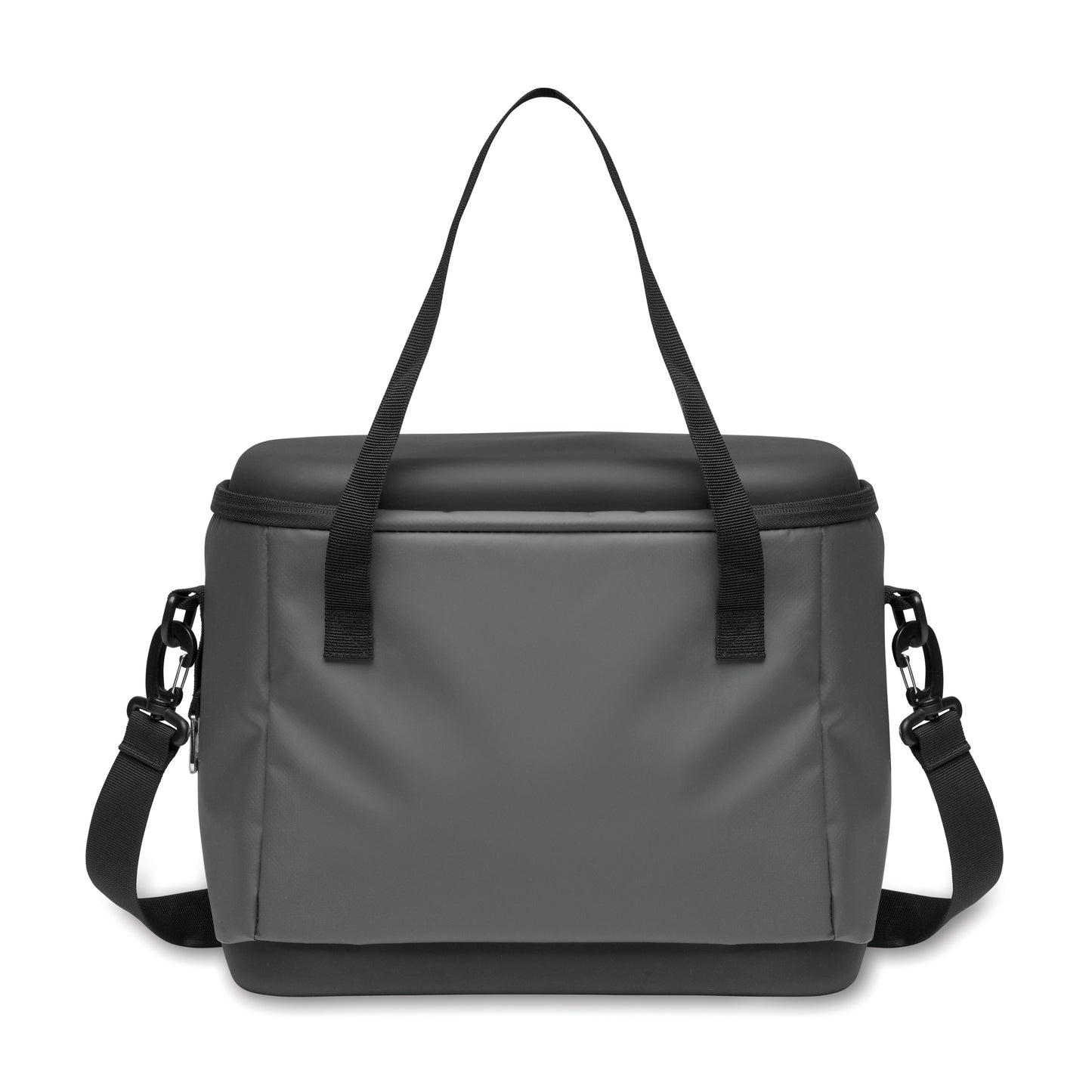 Kühltasche aus 50C-Plane. Ober- und Unterseite aus festem PEVA. Front- und Innentasche