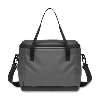 Kühltasche aus 50C-Plane. Ober- und Unterseite aus festem PEVA. Front- und Innentasche