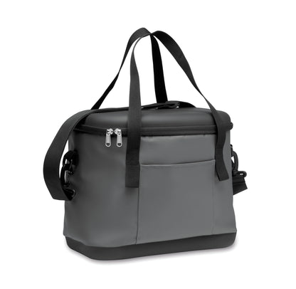 Kühltasche aus 50C-Plane. Ober- und Unterseite aus festem PEVA. Front- und Innentasche