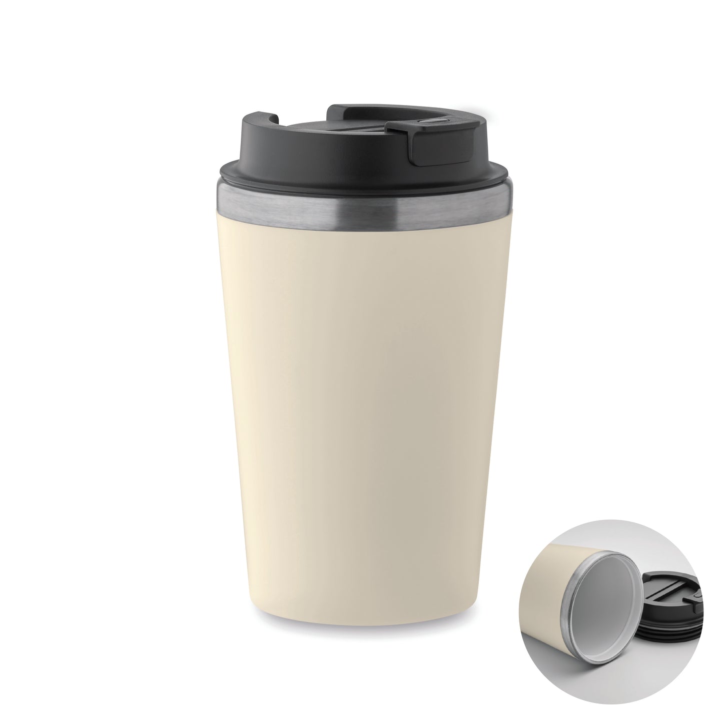 Doppelwandiger Trinkbecher. Äußere Schicht aus PP Innenwand aus recyceltem Edelstahl (90 %