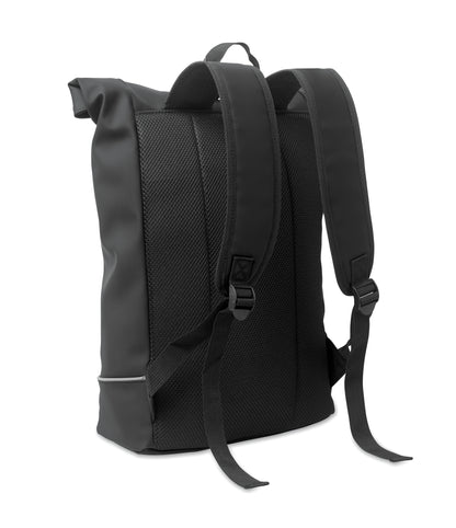 15'' Rolltop-Laptop-Rucksack aus weichem PU. Gepolsterter Rücken und verstärkter Boden mit reflektierenden