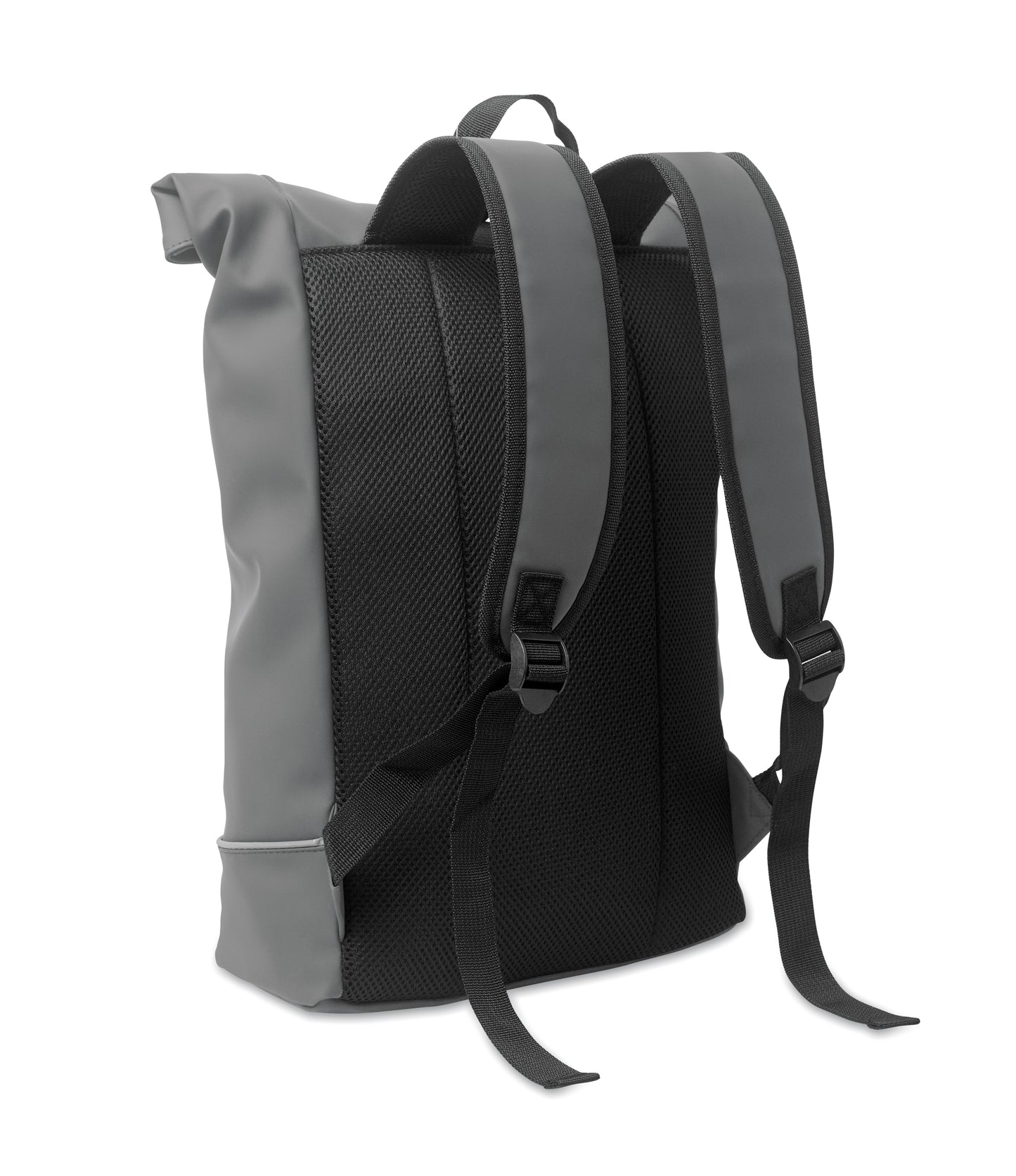 15'' Rolltop-Laptop-Rucksack aus weichem PU. Gepolsterter Rücken und verstärkter Boden mit reflektierenden