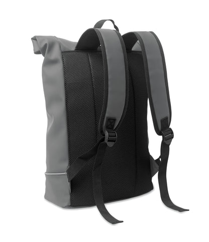 15'' Rolltop-Laptop-Rucksack aus weichem PU. Gepolsterter Rücken und verstärkter Boden mit reflektierenden