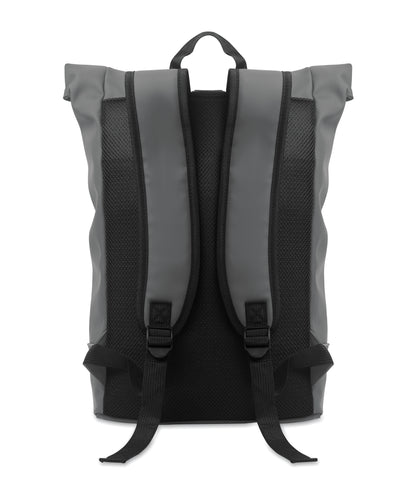 15'' Rolltop-Laptop-Rucksack aus weichem PU. Gepolsterter Rücken und verstärkter Boden mit reflektierenden