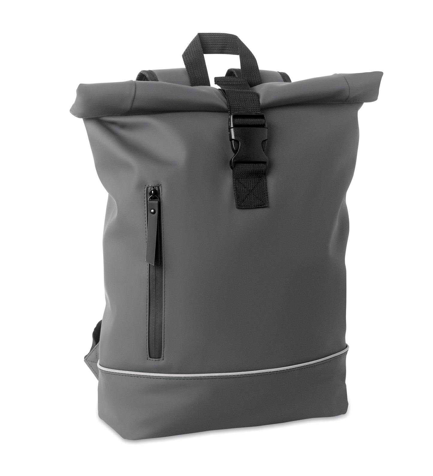 15'' Rolltop-Laptop-Rucksack aus weichem PU. Gepolsterter Rücken und verstärkter Boden mit reflektierenden