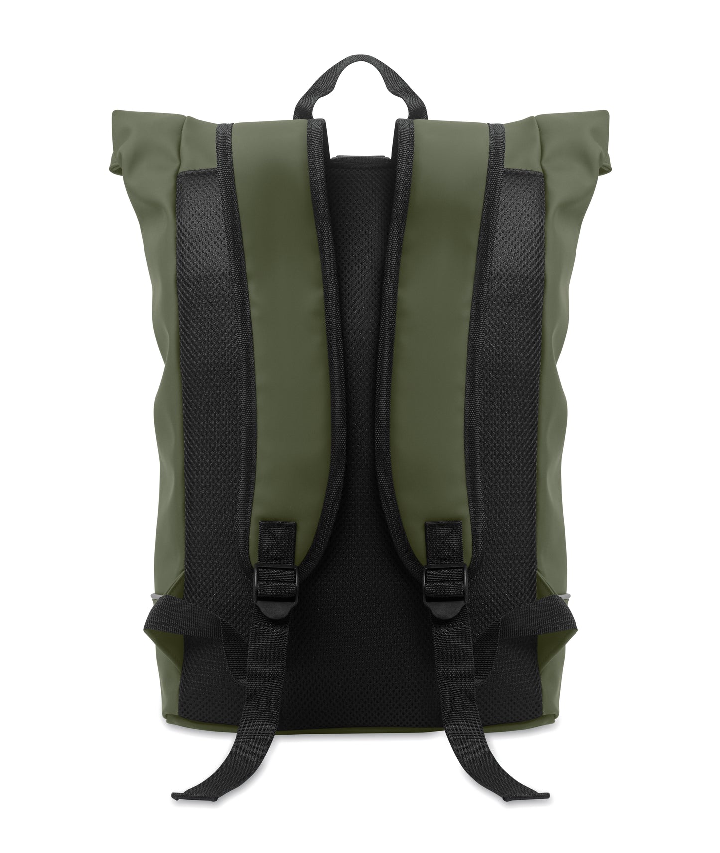 15'' Rolltop-Laptop-Rucksack aus weichem PU. Gepolsterter Rücken und verstärkter Boden mit reflektierenden