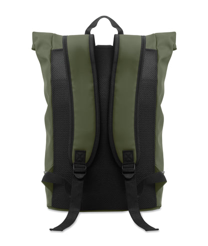 15'' Rolltop-Laptop-Rucksack aus weichem PU. Gepolsterter Rücken und verstärkter Boden mit reflektierenden