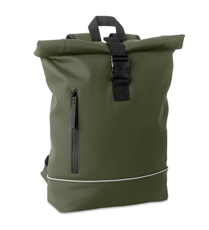 15'' Rolltop-Laptop-Rucksack aus weichem PU. Gepolsterter Rücken und verstärkter Boden mit reflektierenden