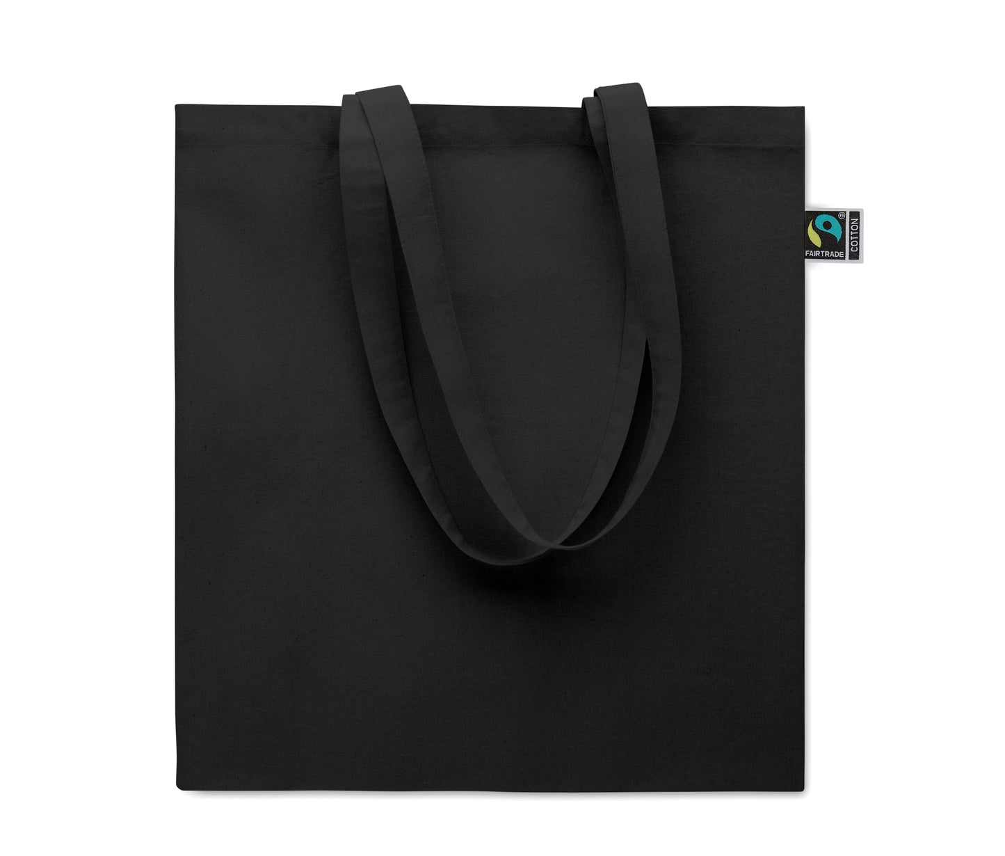 Einkaufstasche aus Fairtrade-Baumwolle mit langen Tragegriffen und Bodenfalz. 180 g/m².