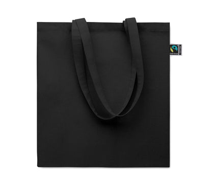 Einkaufstasche aus Fairtrade-Baumwolle mit langen Tragegriffen und Bodenfalz. 180 g/m².