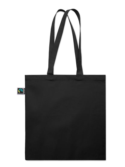 Einkaufstasche aus Fairtrade-Baumwolle mit langen Tragegriffen und Bodenfalz. 180 g/m².