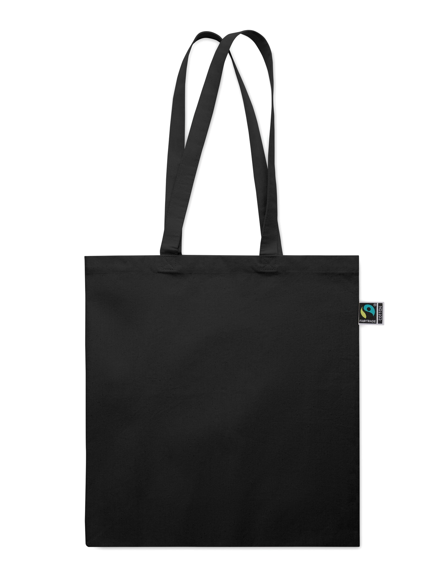 Einkaufstasche aus Fairtrade-Baumwolle mit langen Tragegriffen und Bodenfalz. 180 g/m².