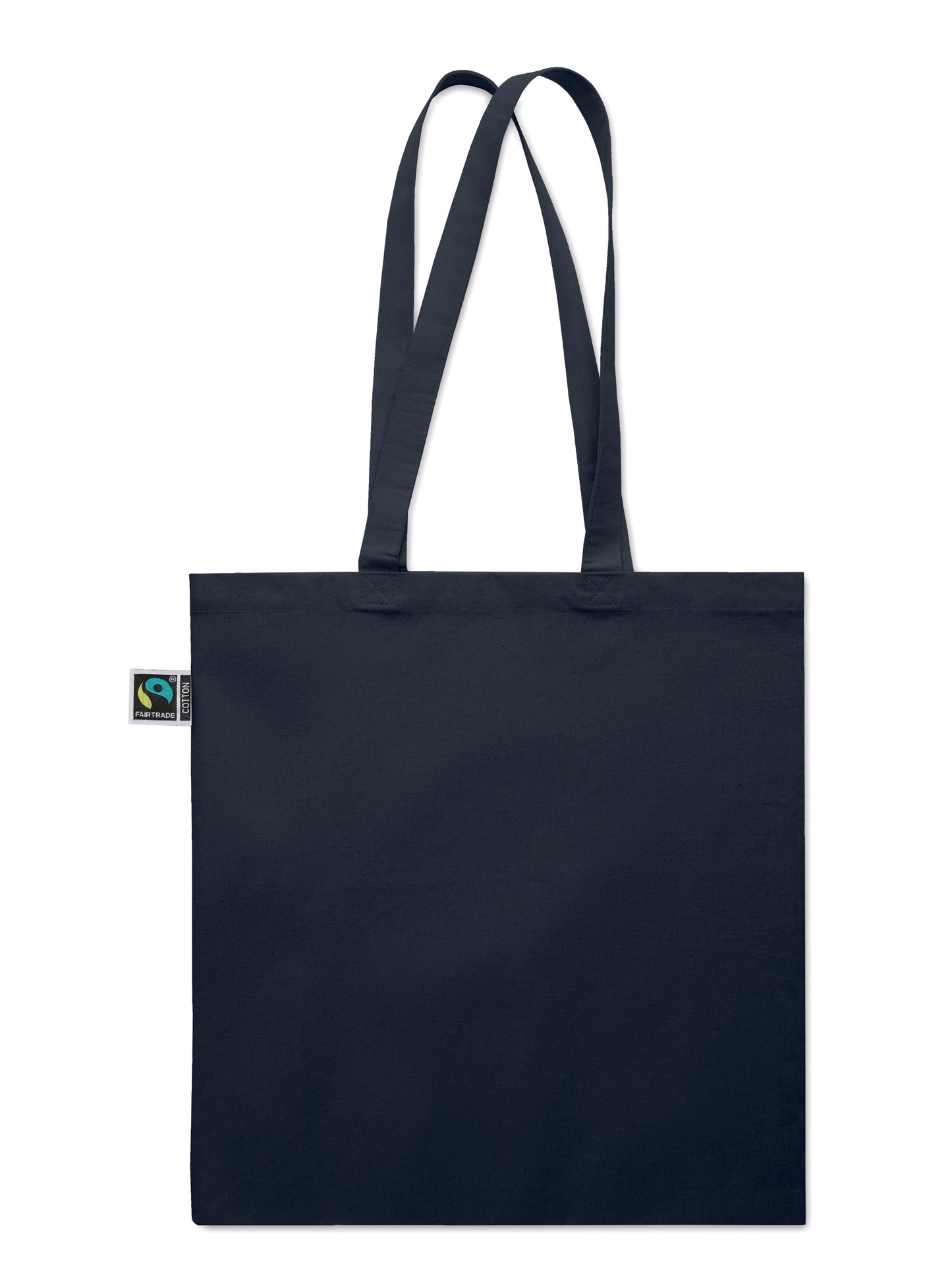 Einkaufstasche aus Fairtrade-Baumwolle mit langen Tragegriffen und Bodenfalz. 180 g/m².
