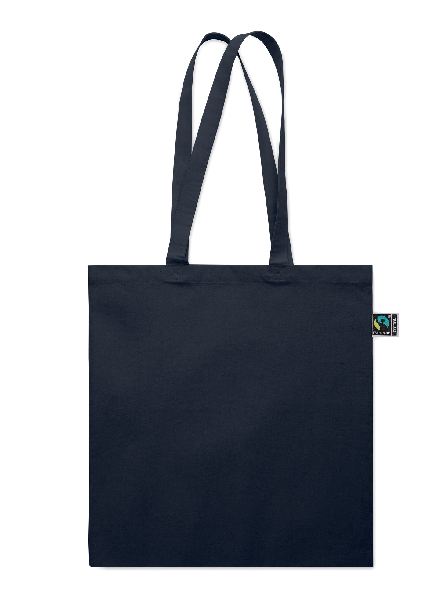Einkaufstasche aus Fairtrade-Baumwolle mit langen Tragegriffen und Bodenfalz. 180 g/m².